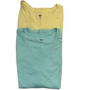 Uniqlo Long Sleeve V-Neck Tops Bundle | Size Large | Yellow & Teal